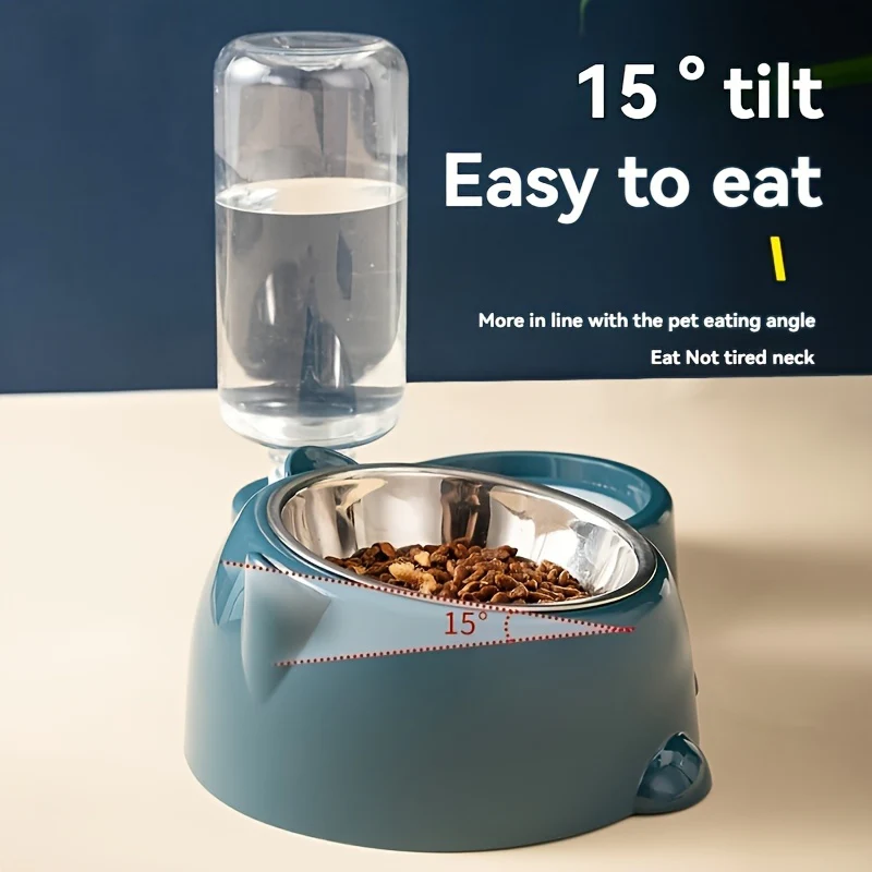 2-in-1 Automatic Pet Feeder & Water Dispenser, Stainless Steel & Plastic, Non-Slip Base, Dual Bowls with Paw Print Design for Cats and Small Dogs, No Batteries or Power Needed, Dog Feeder And Water Dispenser